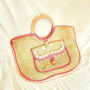 Vintage 60s Jute Straw Tote Handbag